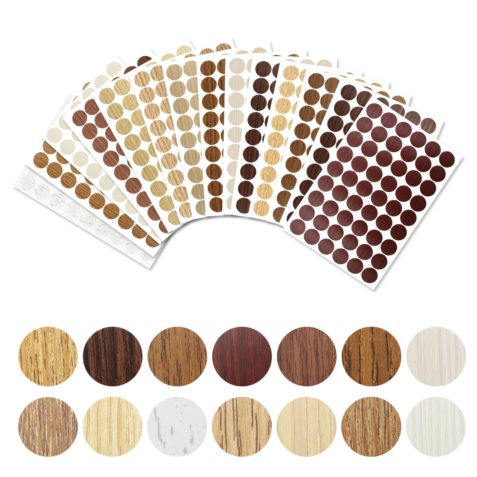 ZOCONE 756 PCS Self Adhesive Screw Hole Stickers, 14 Colors 21mm Covers Caps Sticker Wood Texture Screw Cover Stickers, Waterproof Wood Grain Sticker for Desks, Cabinets, Furniture Decoration