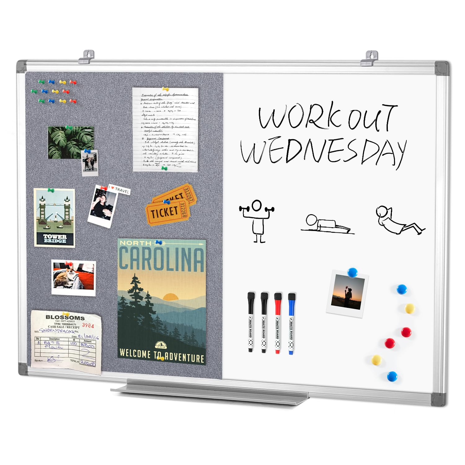 Combination Magnetic Whiteboard & Fabric Board,Dry Erase Board Bulletin Board 36x24inches Combo Vision Board for Wall,Home,School,Office