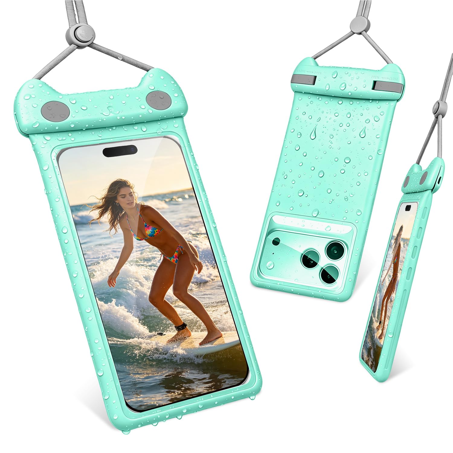 wellhouse Waterproof Phone Pouch, Waterproof Phone Case for iPhone 17 16 15 14 Pro Max XS Samsung, IPX8 3D Cellphone Dry Bag Beach Essentials -Kitten