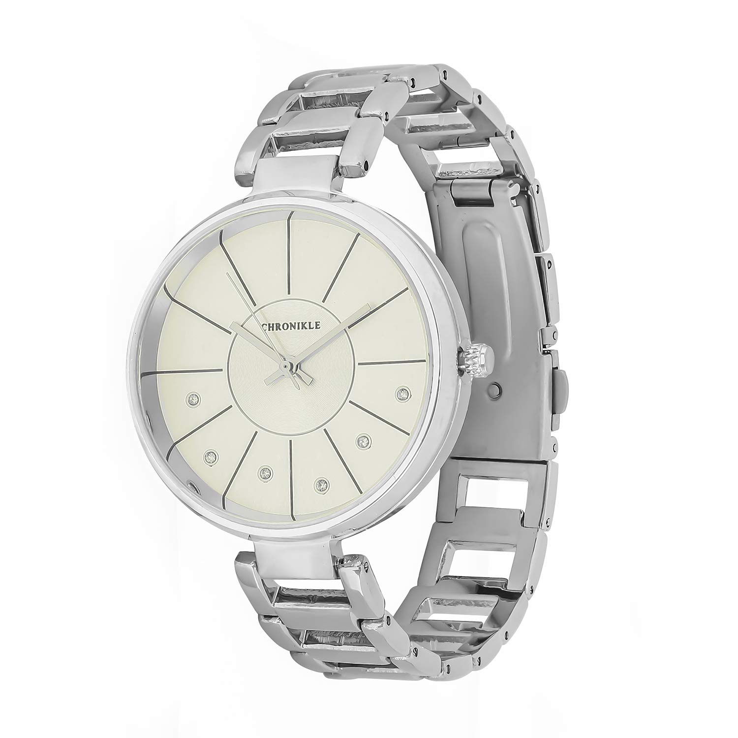 CHRONIKLE Womens Metal Chain Wrist Watch with Diamond Studded Stones On Dial (Dial Color: Silver | Band Color: Silver) (B07L4SHWB8) Amazon Price History, Amazon Price Tracker