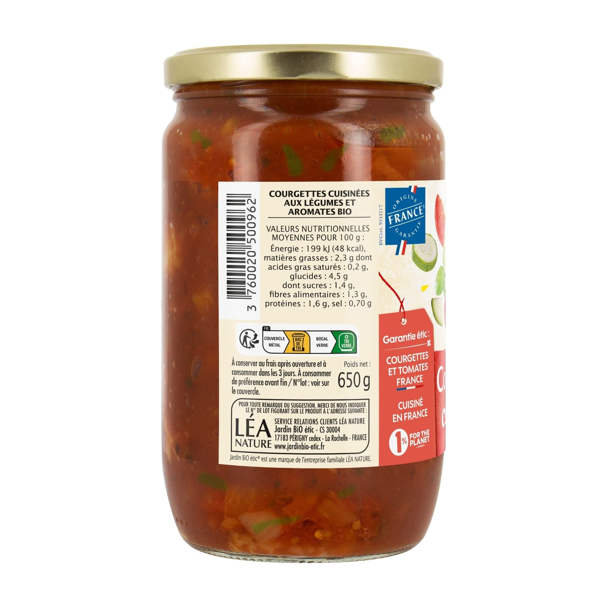 Jardin Bio Courgettes Cuisinées 650 g - Lot de 3