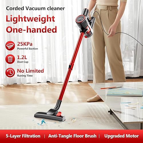 Miniatura 2 de Corded Stick Vacuum Cleaner, 25Kpa Powerful Stick Vacuum, 2 in 1 Vacuum Cleaners,1.2 L Dust Cup, Corded Handheld Vacuum Pet for Hair, Short-Pile