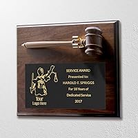 Vista 3 de Placa de martillo con tu texto y logotipo personalizados: juez, oficial de policía, abogado, abogado o militar