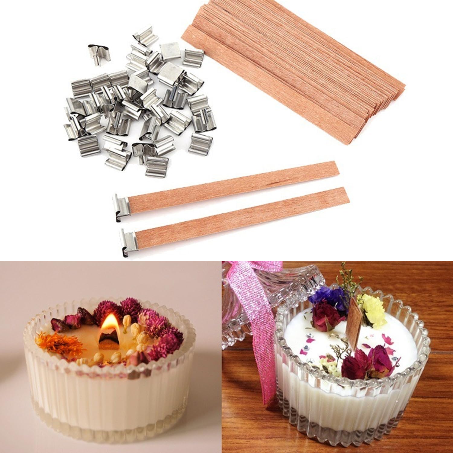 Holzdochte Kerzenherstellung Set - 120 Teile Mit 60 Dochten & 60 Metallständern In 130mm & 150mm