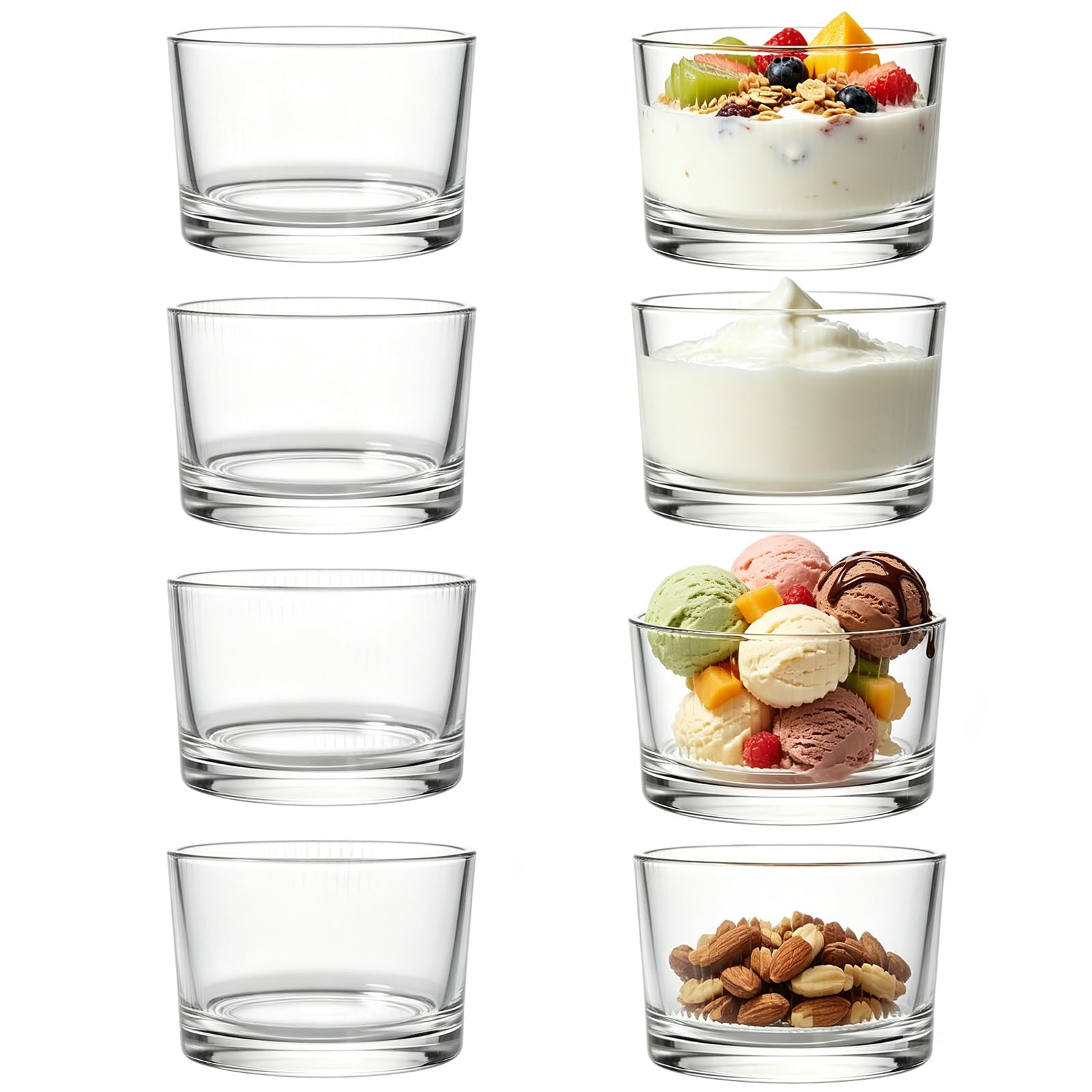 Bols à dessert transparents 200ml lavables au lave-vaisselle en lot de 8