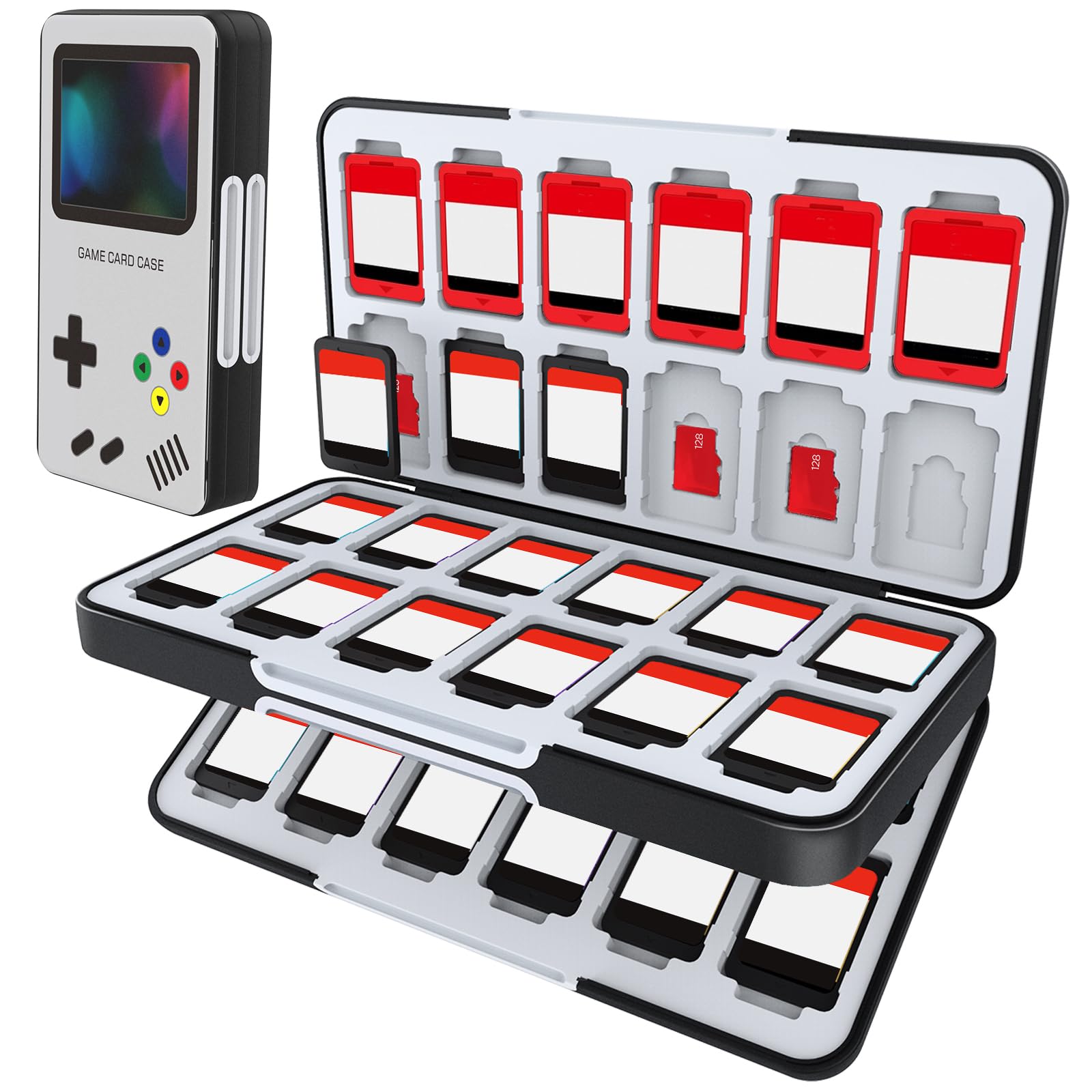 HEIYING Etui ochronne do gry Switch&Switch OLED Game Card, niestandardowy wzór, z 48 przegródkami na karty do gry i 24 przegródkami na karty micro SD.