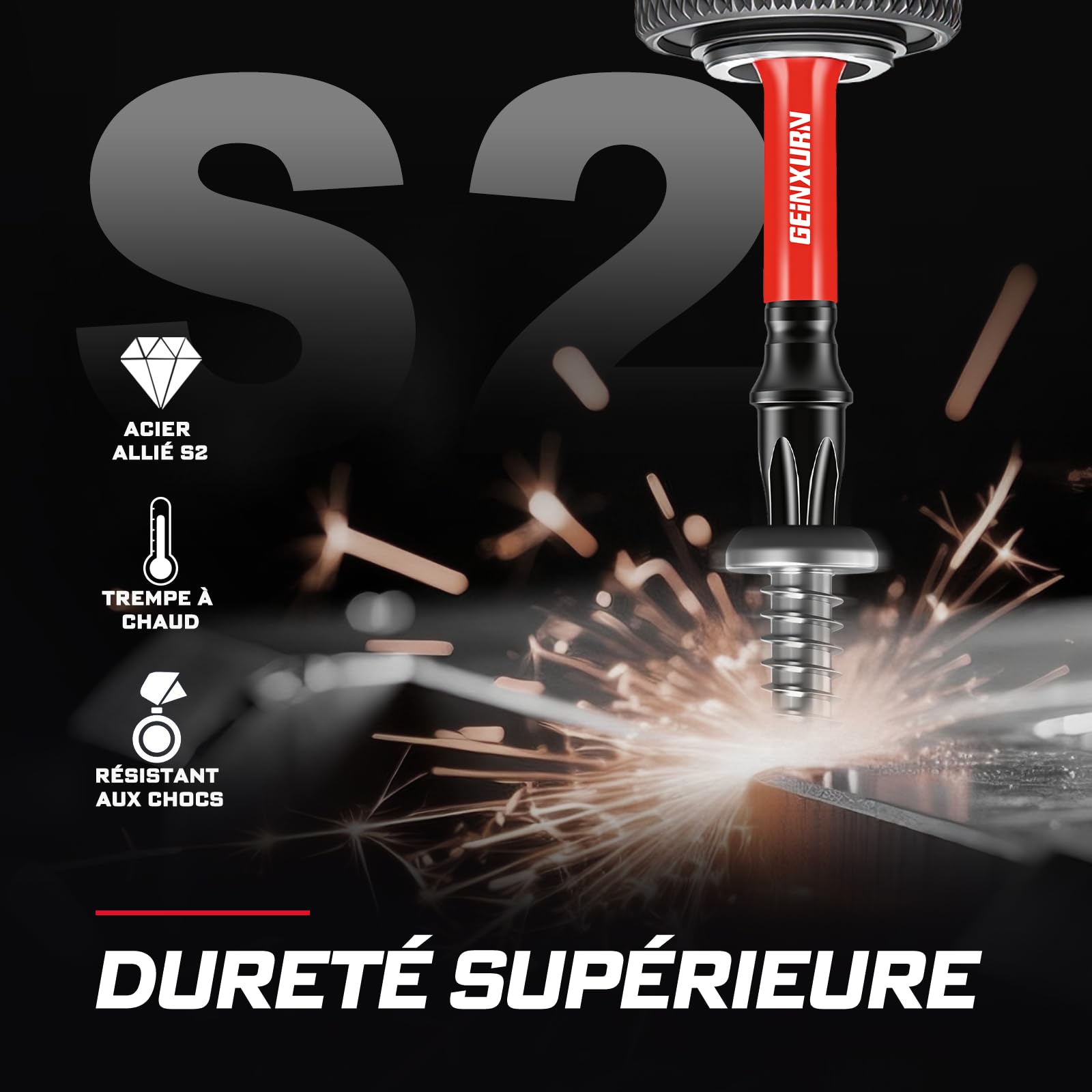 GEINXURN Set de 217 Embouts de Tournevis PH/PZ/Torx/Hex, Longueurs 25/50/75/150 mm, Tige Hexagonale 1/4", Acier Allié S2, Avec Porte-Embout Magnétique 60 mm et Anneau Magnétique