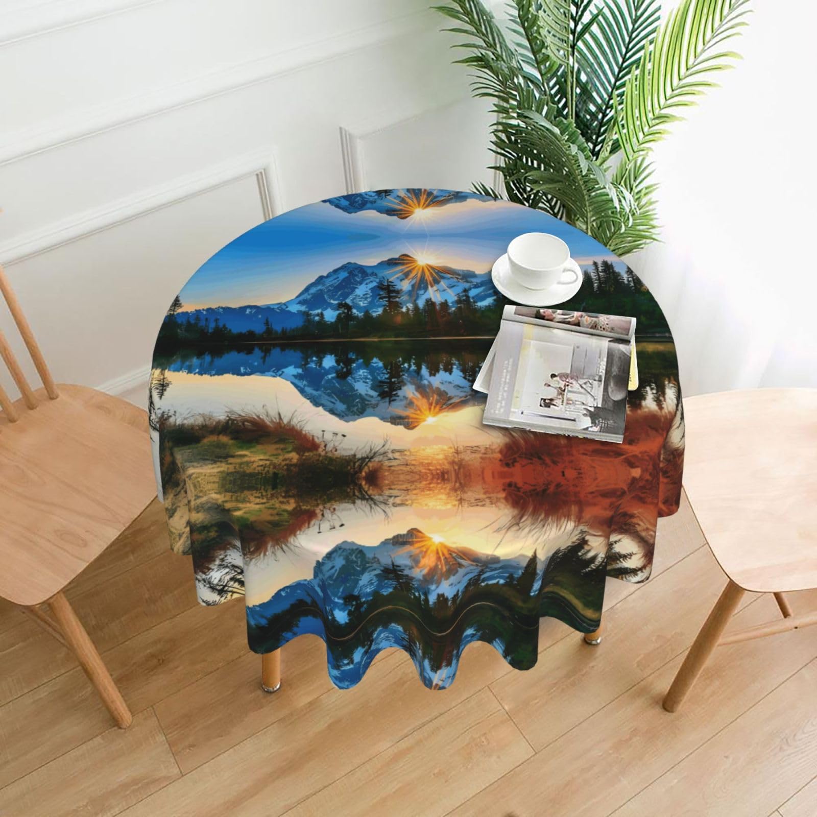 YYHWHJDE Mountain Sunrise Prints Round Decorative Tablecloth 60in - High-Grade Polyester Throw for Elegant Dining & Festive Gatherings