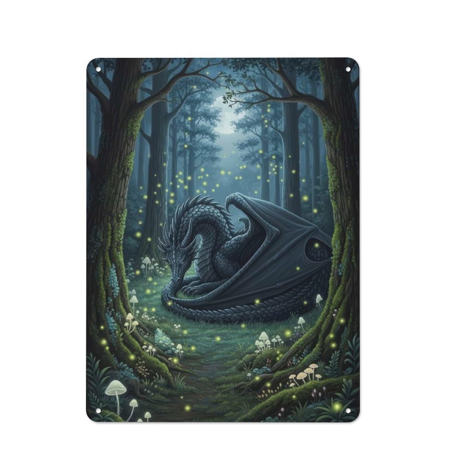 Junmoney Dragon In Enchanted Forest Metal Wall Plaque 40X30cm, Vintage Nostalgic Wall Art For Bedroom, Office, Home Bar Or Dining Room