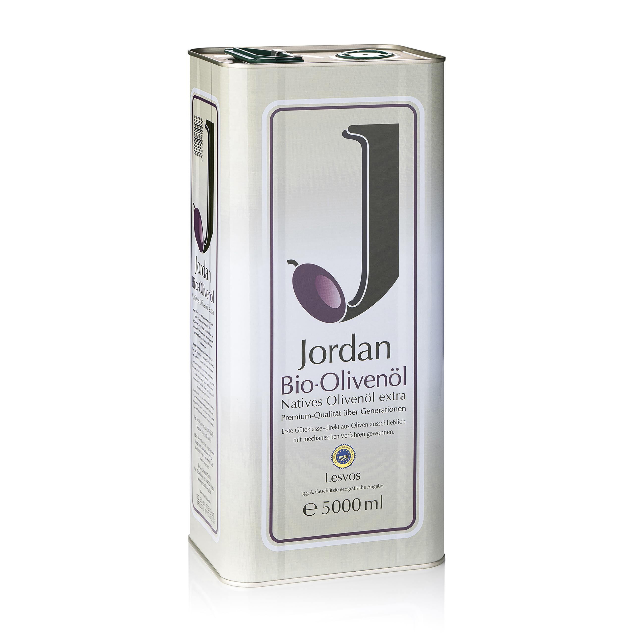 Jordan Olivenöl - griechisches Bio-Olivenöl von der Insel Lesbos - 5,0 Liter Kanister mit integriertem Ausgießer - GR-BIO-01