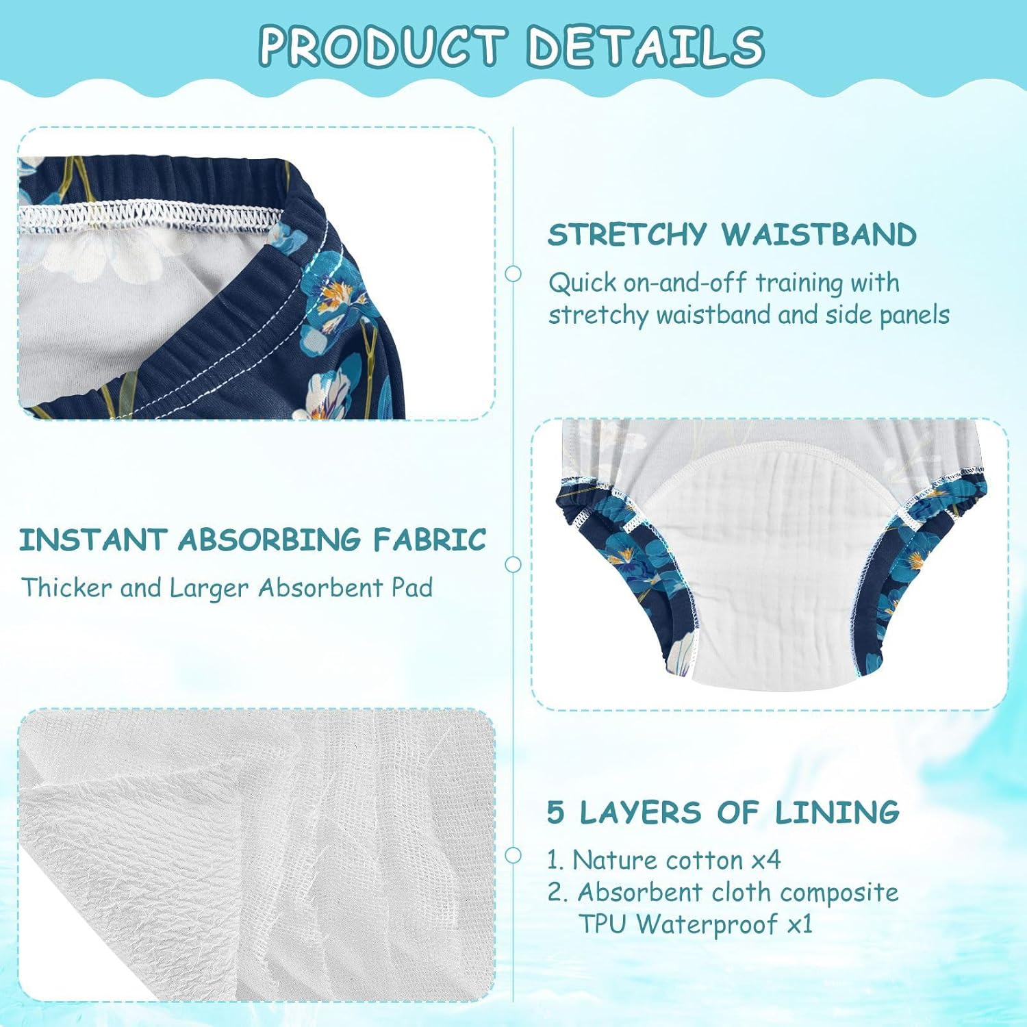 Little Girls Potty Training Pants Leakproof Freesia Charcoal Indigo Overnight Potty Training Underwear Pants