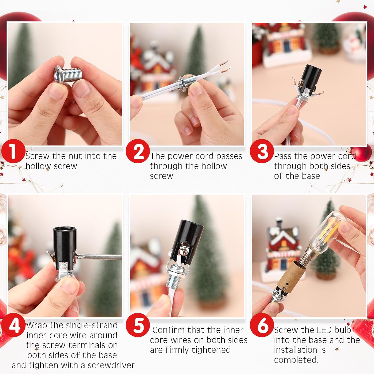 Baquler Medium Christmas Tree Wiring Kit, with 4 Watt LED Bulb, Ceramic Christmas Tree Replacement Lights, E12 Candelabra Base, Lamp Wiring Kit Nice for Desk Lamp Lighting and DIY Projects (1)