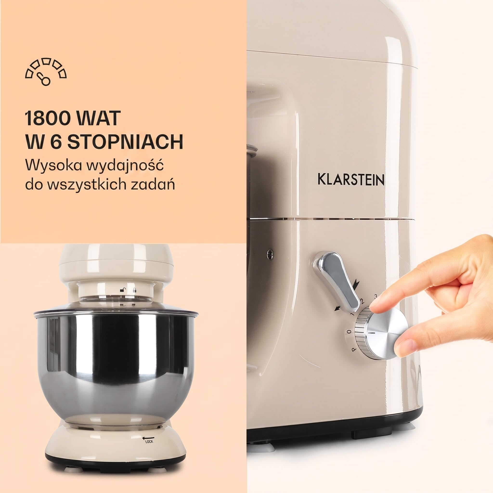Klarstein Bella Robot de cocina procesador de alimentos (1200 W, 5 L, 1.6 hp) crema