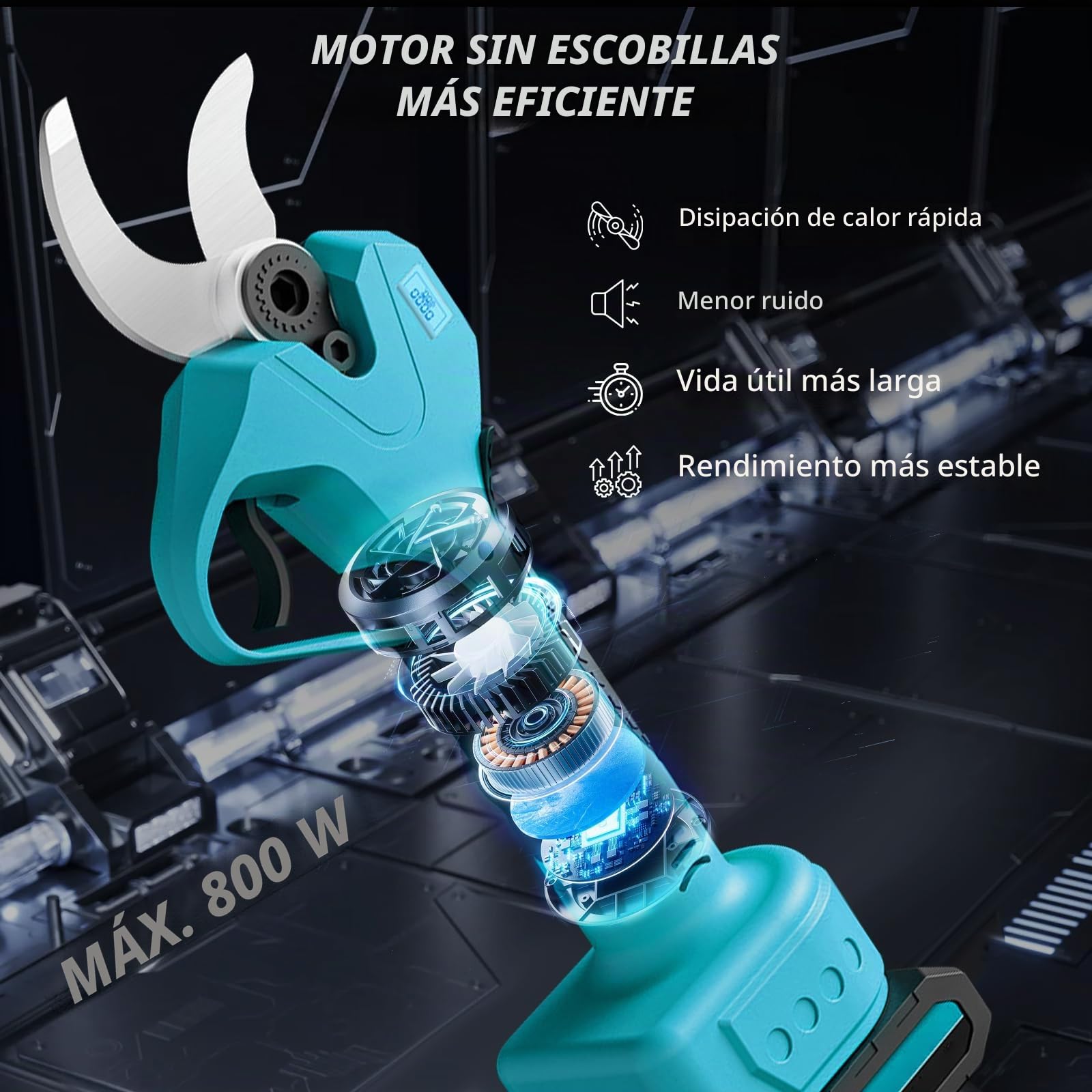 Tijera de podar eléctrica de 40MM, Tijeras de podar eléctricas Profesionales de con pértiga telescópica de 2.2 m Compatible con Makita 18V batería, Podadora Electrica/Pantalla LCD para Jardinería