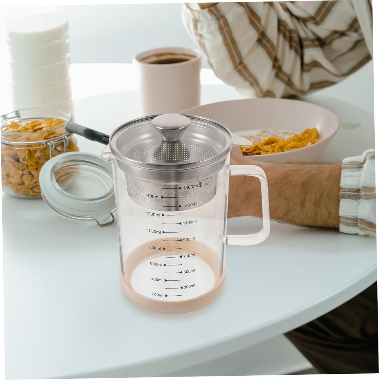 Juice Soybean Milk Strainer with Fine Mesh Filter Borosilicate Glass Container for Filtering Tea and Juice Residue Multipurpose Kitchen Tool