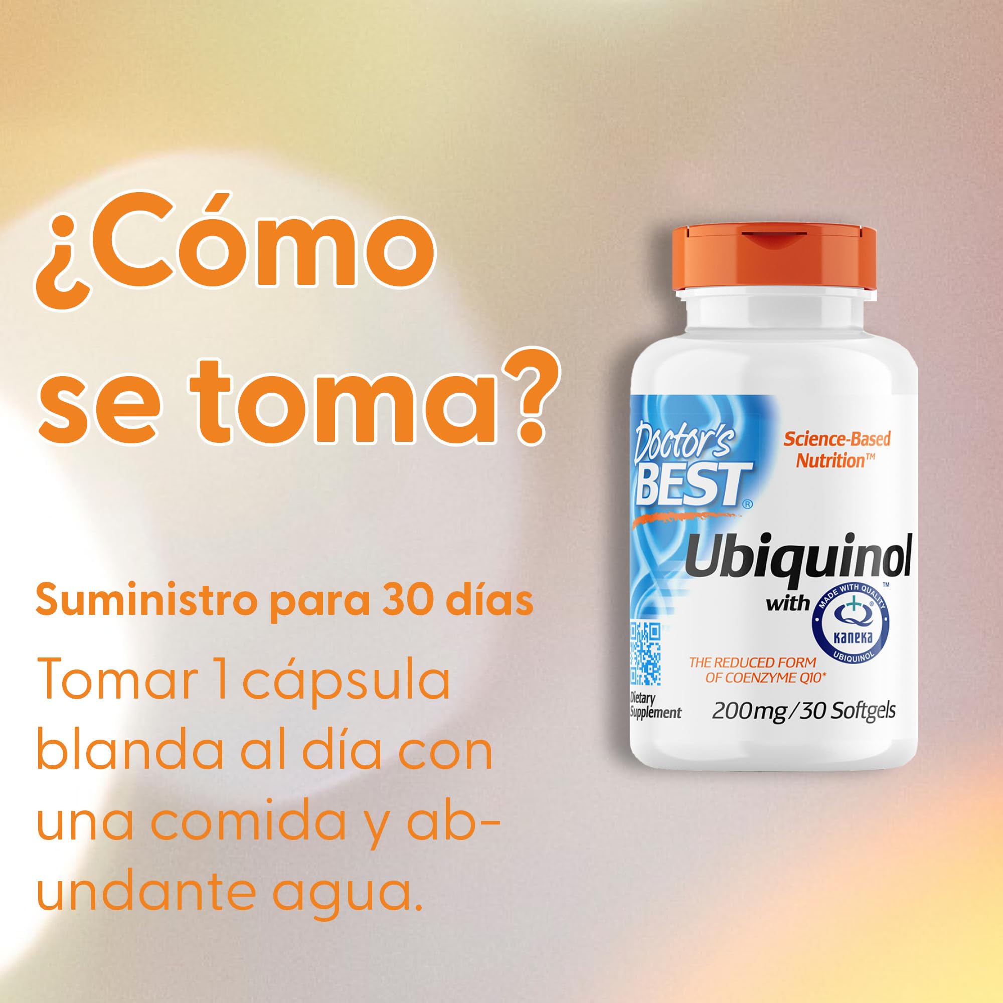 Doctor's Best, Ubiquinol, con Kaneka QH Ubiquinol, 200mg, 30 Cápsulas blandas, Coenzima Q10, Altamente Dosificada, Probada en Laboratorio, Sin Soja, Sin Gluten, no GMO