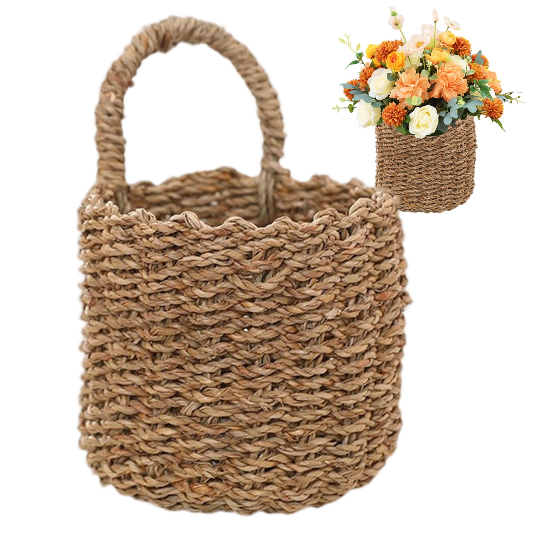 Front Door Basket for Organizing, Boho Style Woven Small Hanging Basket with Sturdy Handle for Kitchen Pantry Front Door Small Hanging