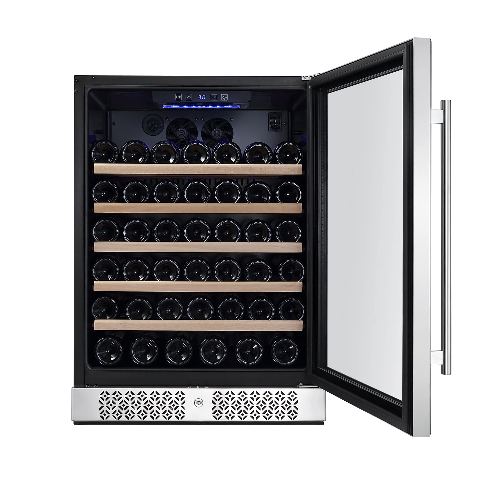 Empava 24-Inch Single Zone Wine Cooler Refrigerator – Stainless Steel, Glass Door, 52-Bottle Capacity – Versatile Built-In or Freestanding Compressor Wine Chiller on Fridge.com