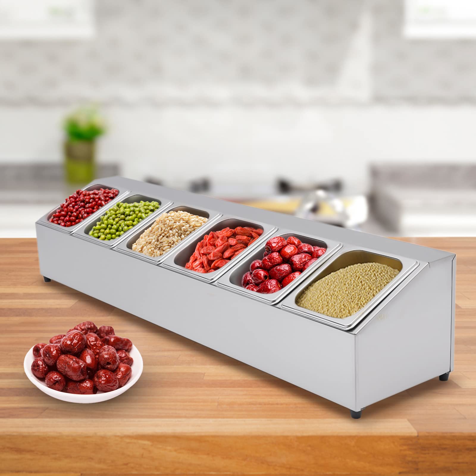 Catering GN - Bandeja para accesorios (6 recipientes de acero inoxidable, recipiente para ingredientes, recipiente para guardar ingredientes, recipiente para asar, capacidad 2L/0,53 gal, incluye 5