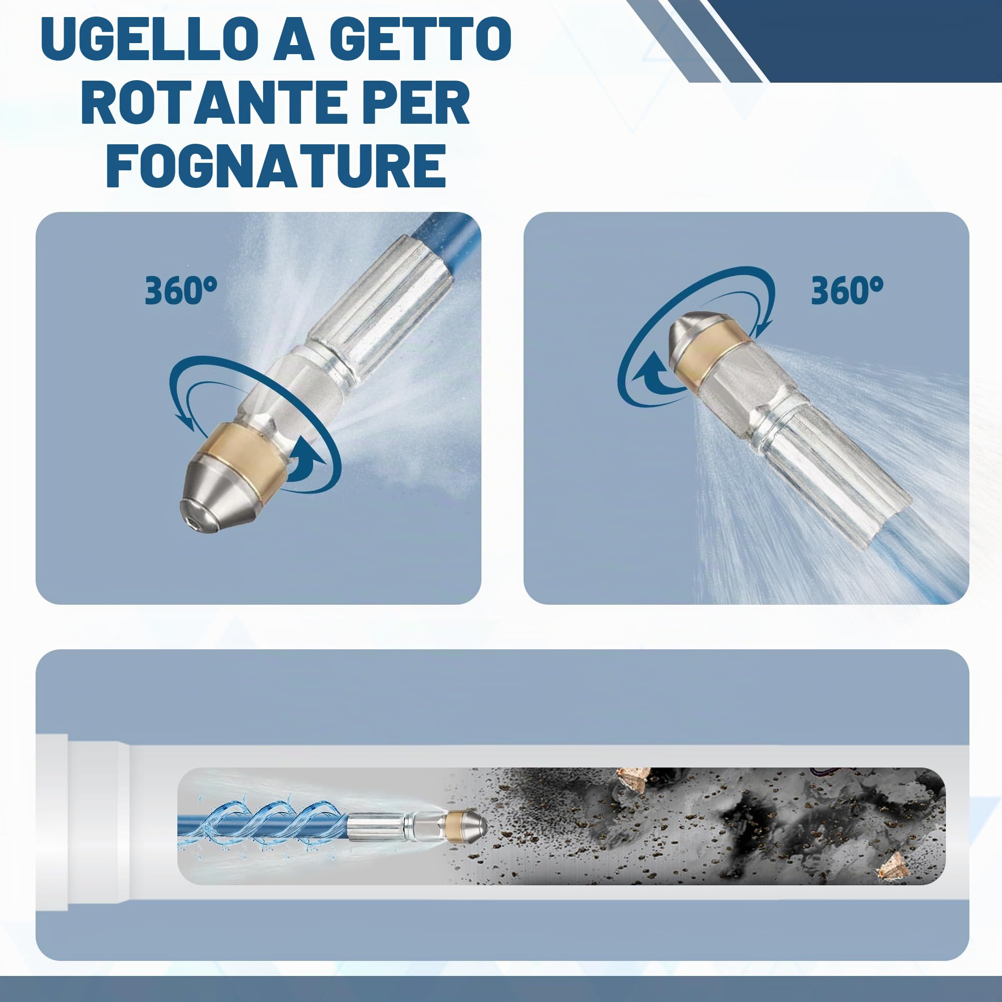 OHAYORI 15M Tubo di Sonda Sturatubi per Karcher K2-K7, Flessibile Fresa per Scarichi con Ugello G1/8" Rotante & Ugello a Getto, 180 Bar Accessorio Compatibile con Idropulitrice Pistola M22