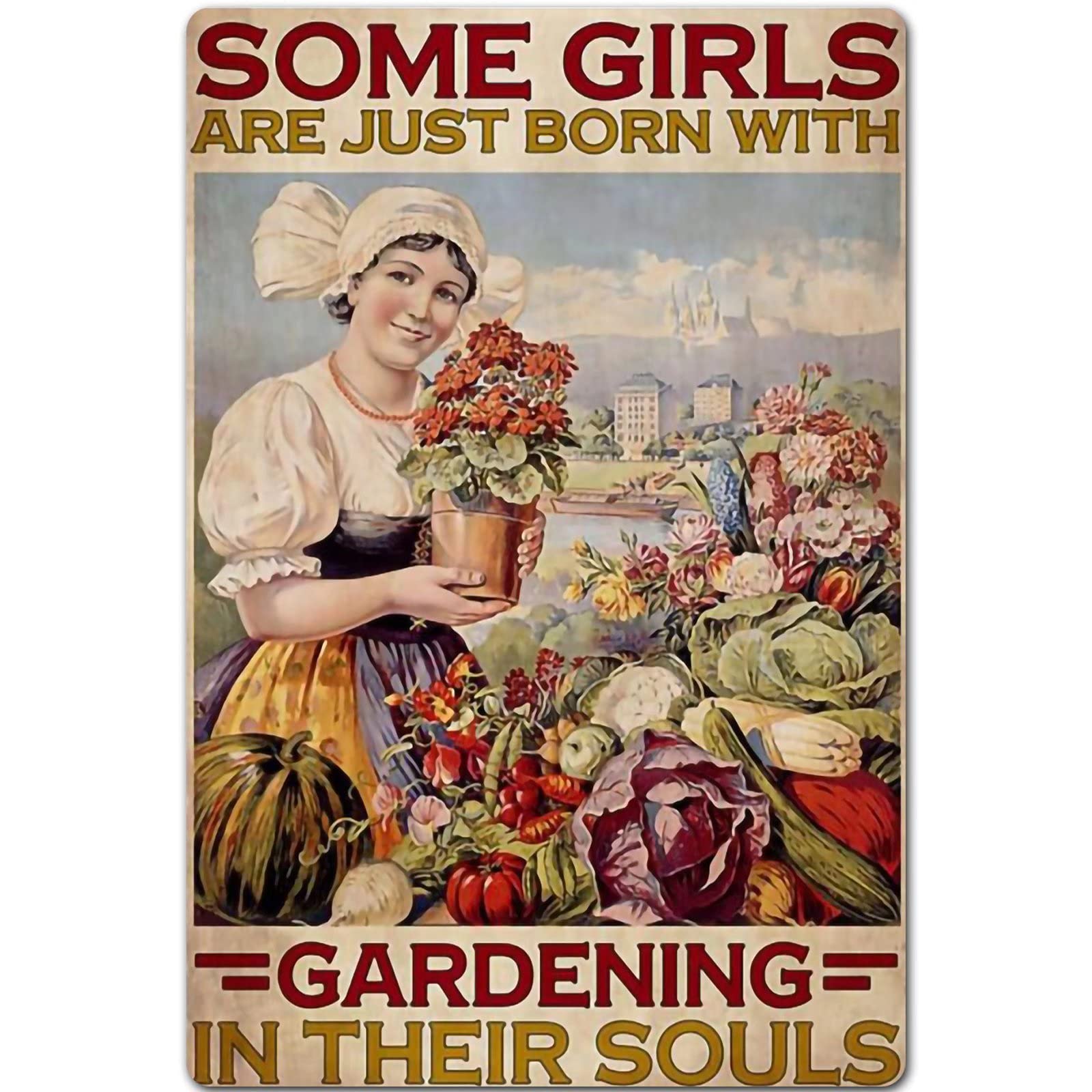Targa In Metallo Vintage 20x30 Cm 'Some Girls Are Just Born With Garden In Their Souls' - Decorazione Parete - 2