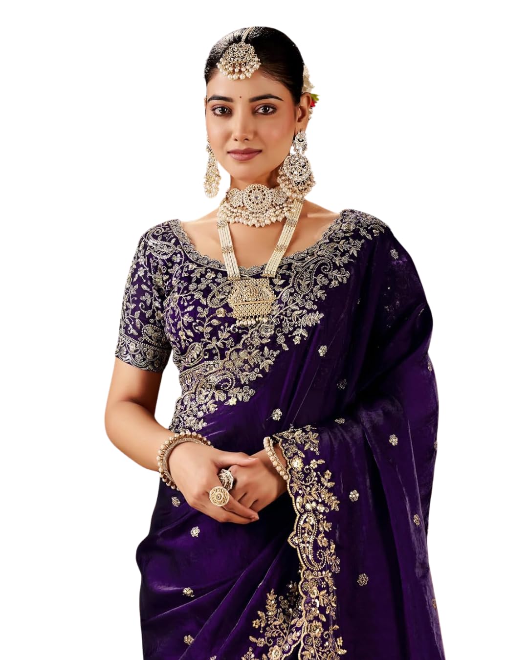 MAA KRUPA Women’s Satin Silk Embroidery Work Saree with Unstitched Blouse Piece-picture-28