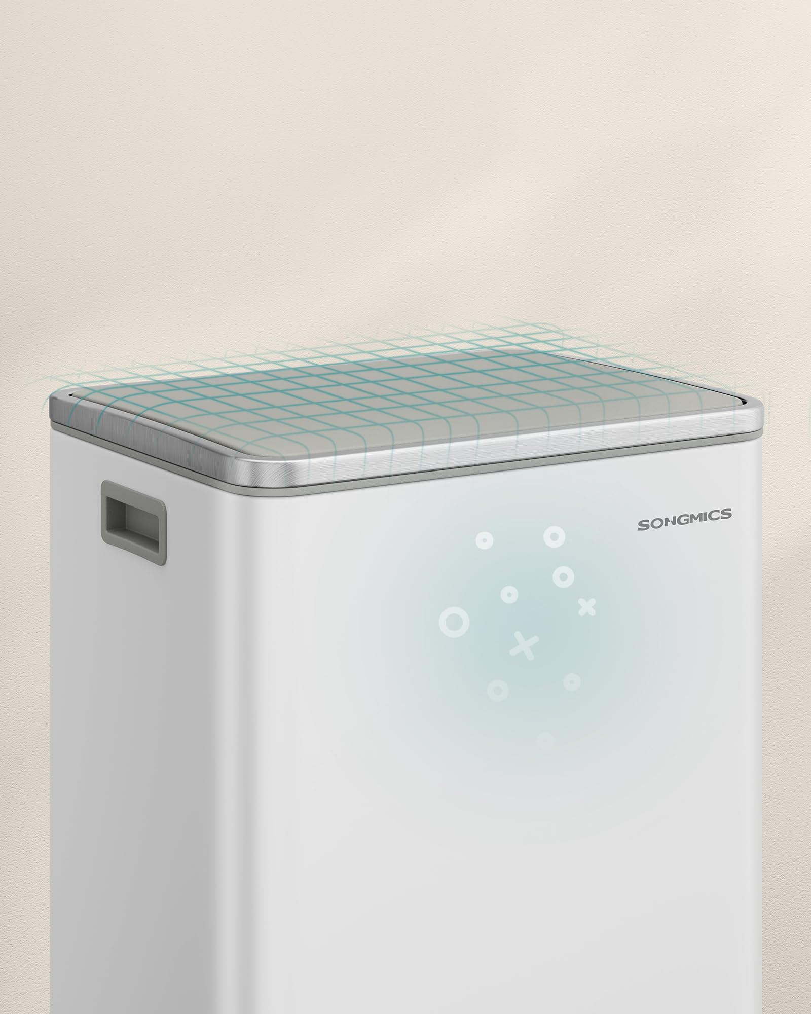 SONGMICS Kosz na śmieci o pojemności 50 l, z 15 workami na śmieci, ze stali, wyjmowane wiadro wewnętrzne z tworzywa sztucznego, z pokrywką, uchwytami, miękkim zamknięciem, biała chmura LTB595WC01