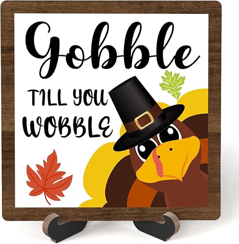 Decoración de otoño de granja para el hogar, decoración de bandeja escalonada de otoño, letrero de Gobble Till You Wobble, decoración de escritorio