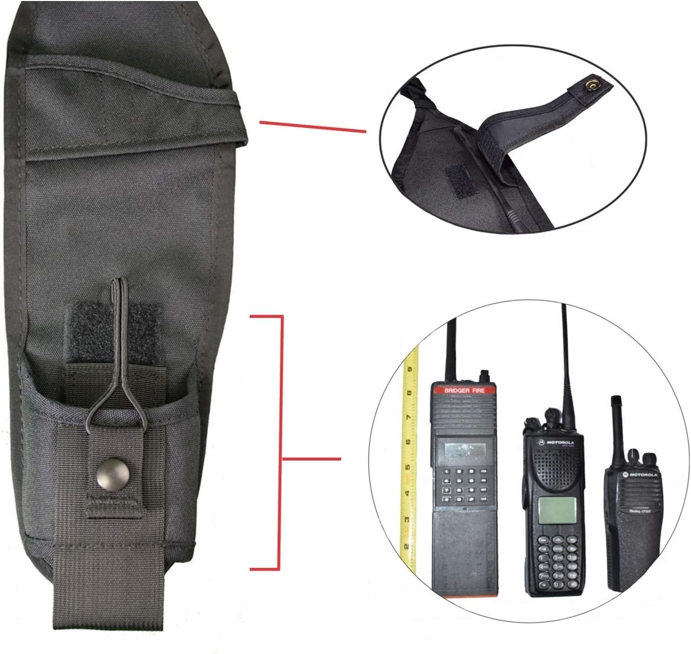USH-300L Universal Left Side Radio Shoulder Holster Chest Harness with an Adjustable Radio Pouch fits all Motorola ICOM Vertex Two Way Radios from 4-3/4' up to 9" tall. Made in The USA