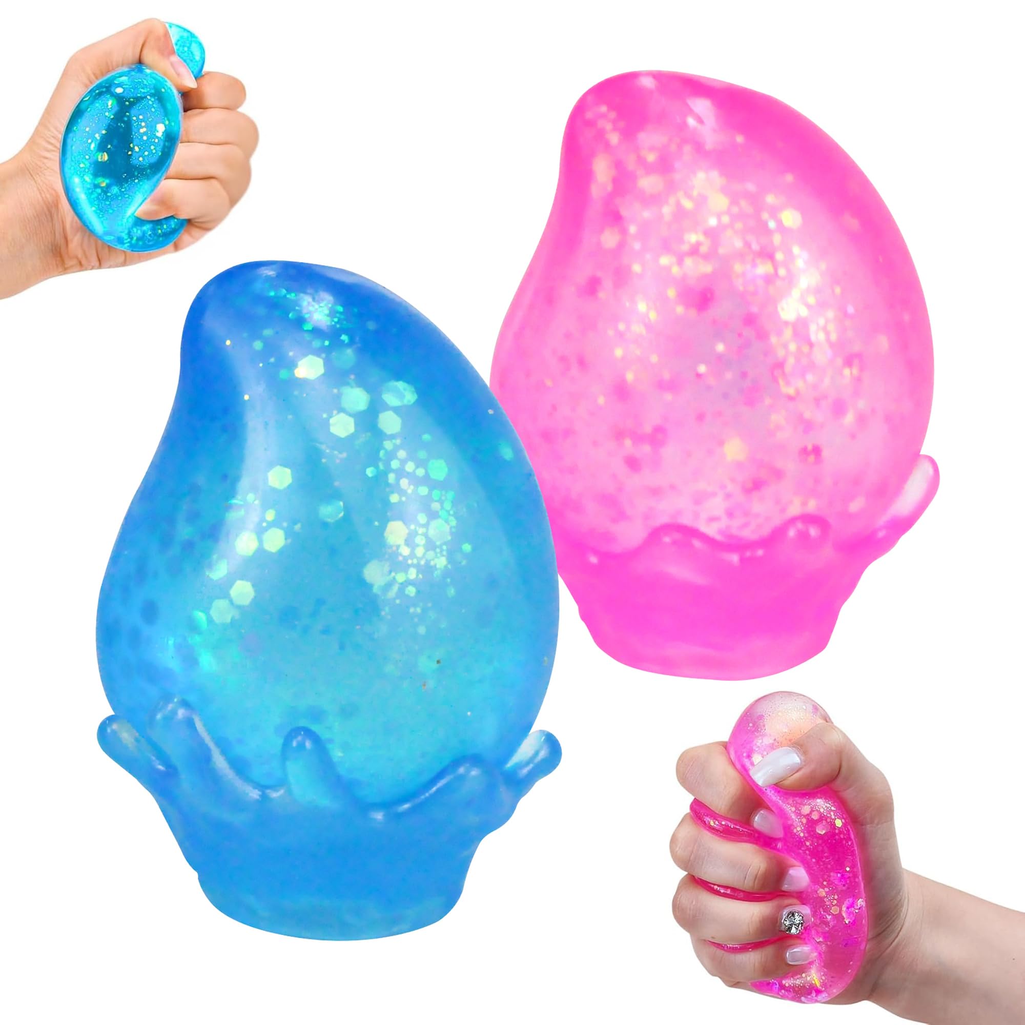 2PCS Raindrop Stress Balls,Glitter Raindrop Gumdrop Squeeze Balls Adults Stress Relief Water Drop Slow Rebound Sensory Balls Stress Toys for Kids Age 3+ Squishy Fidget Toys