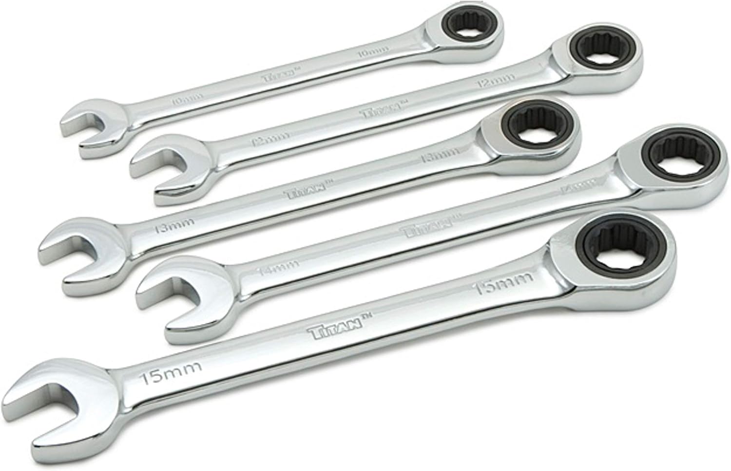 Titan 17363 5-Piece 12 Point 72 Tooth Metric Ratcheting Combination Wrench Set