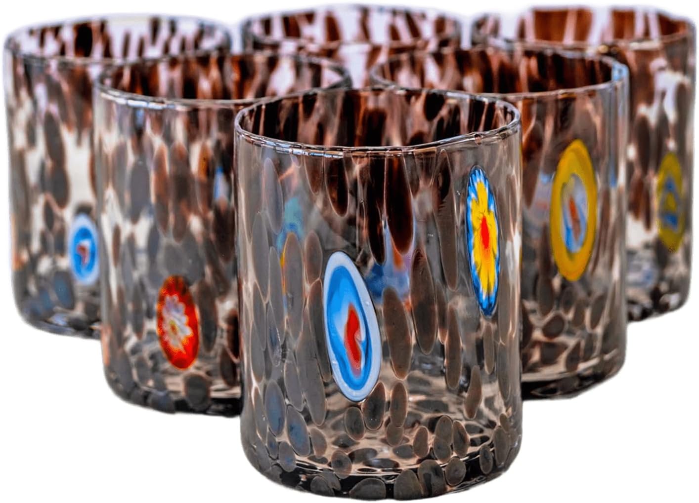 MurArt Murano Glasses Set of 6 Glasses 400 ml Tower Collection in Hand-Blown Glass Made in Italy (Black, 6 Piece)