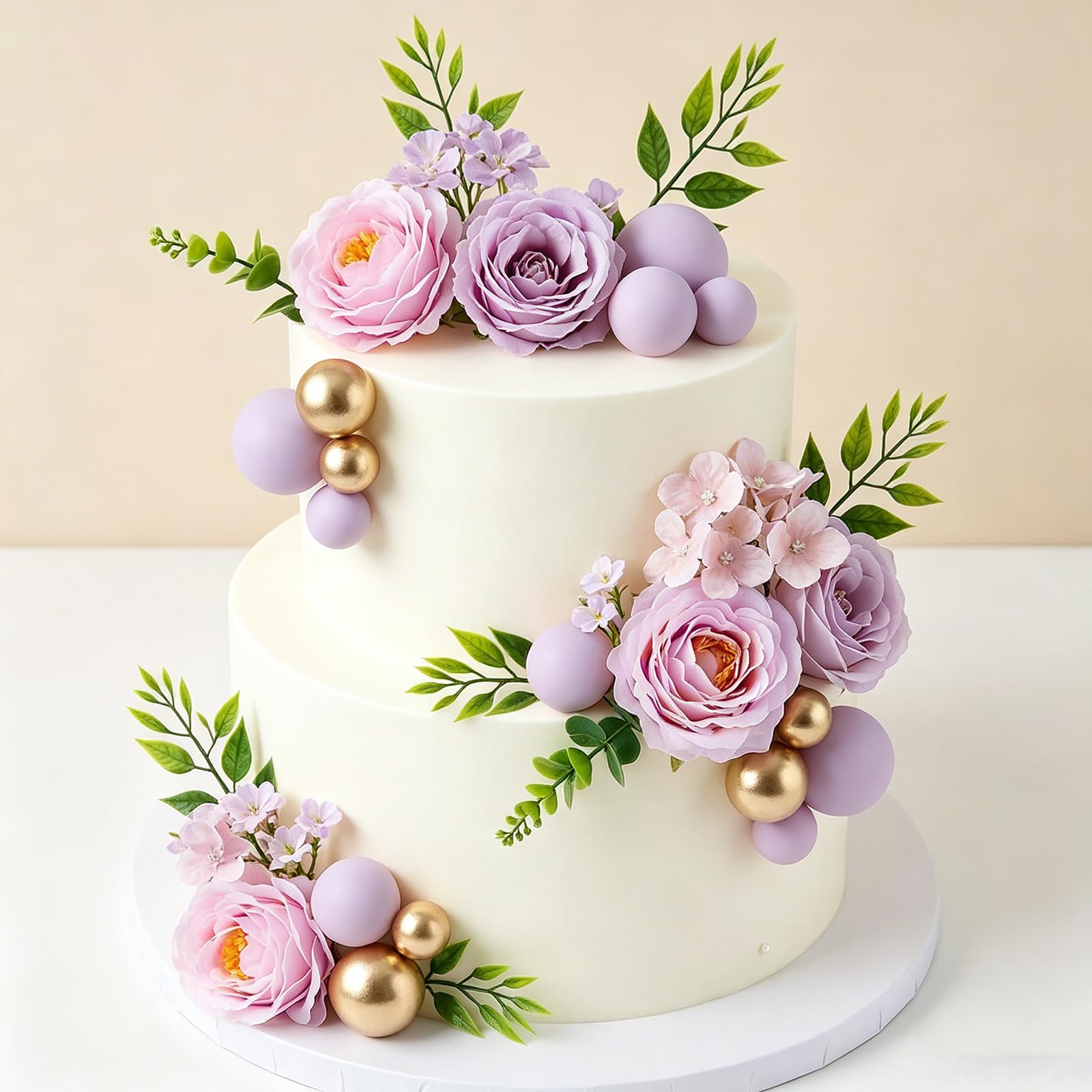 30 Purple Fabric Flowers & Foam Balls Cake Decor for Party & Birthday Cakes