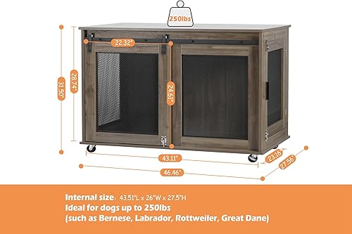 Miniatura 3 de LINLUX Muebles de jaula para perros XL de 47 pulgadas, perrera de madera resistente para interiores, mesa decorativa para perros extra grandes, con