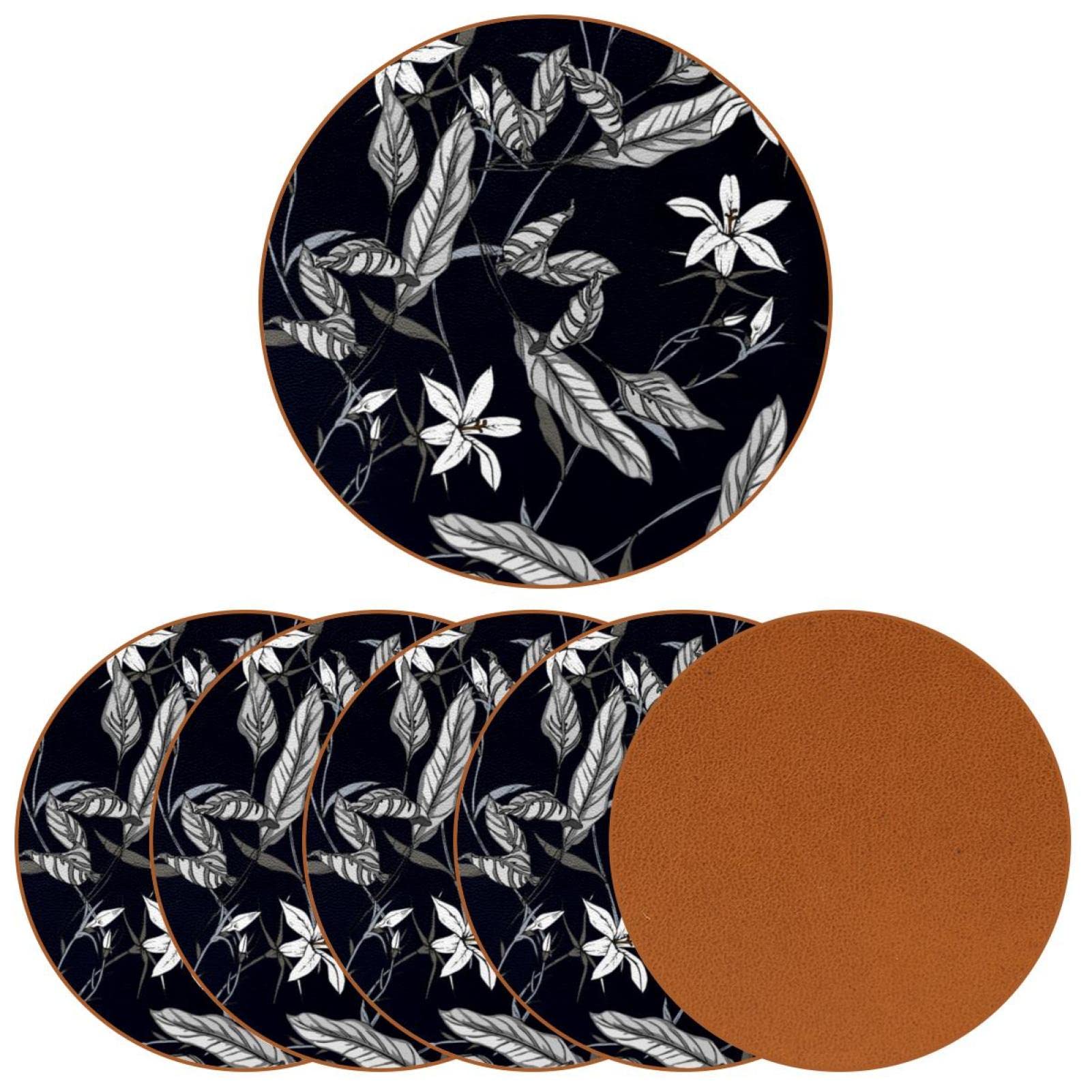 Lot de 6 sous-verres noirs et blancs pour boissons, verres à vin, tasses et tasses, réutilisables au bureau, cuisine, bar, 10,9 cm