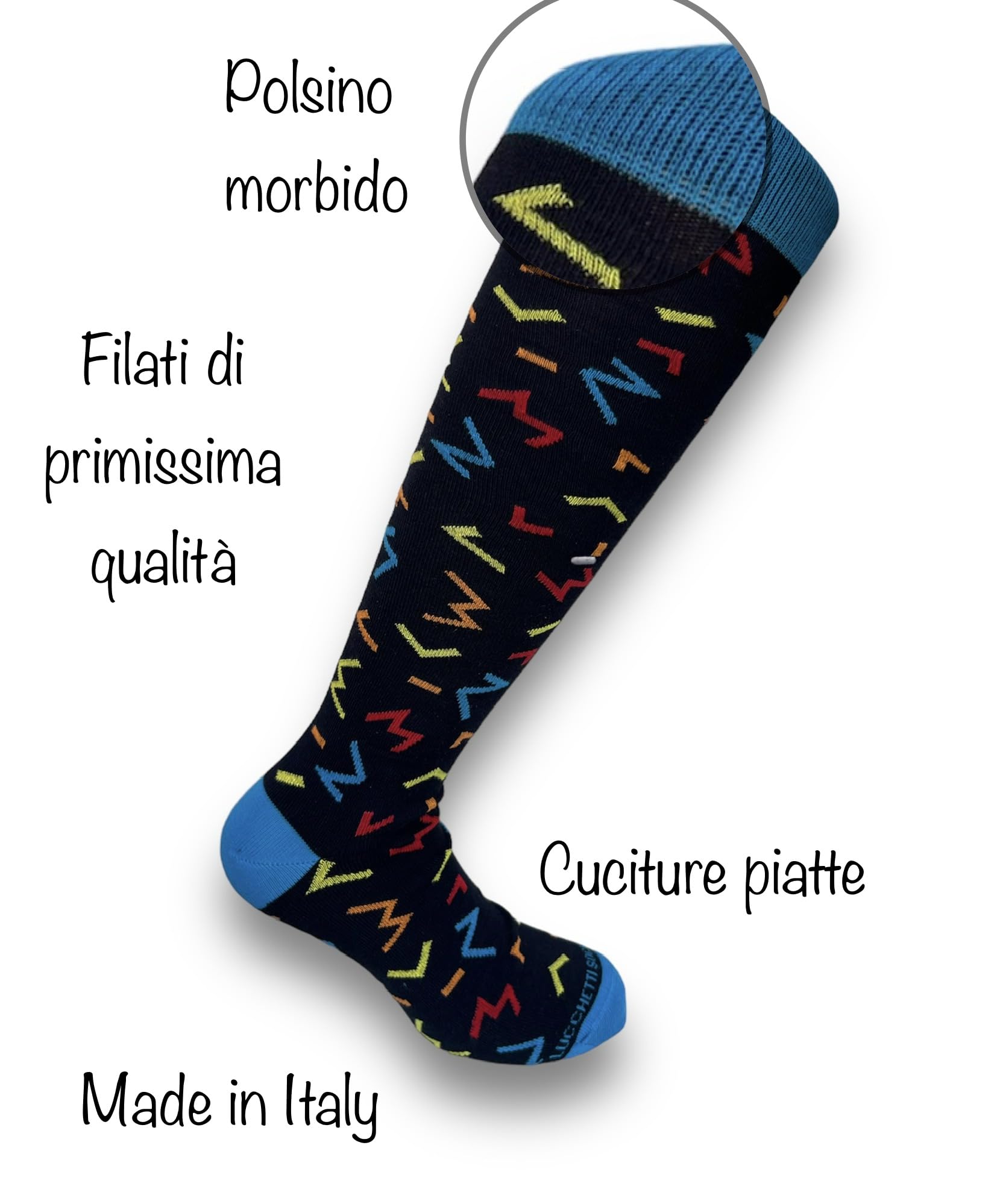 Lucchetti Socks Milano Set mit 6 Paar Herren-Socken, lang, warm, aus Baumwolle, bunt, gepunktet, Muster Fashion, hergestellt in Italien