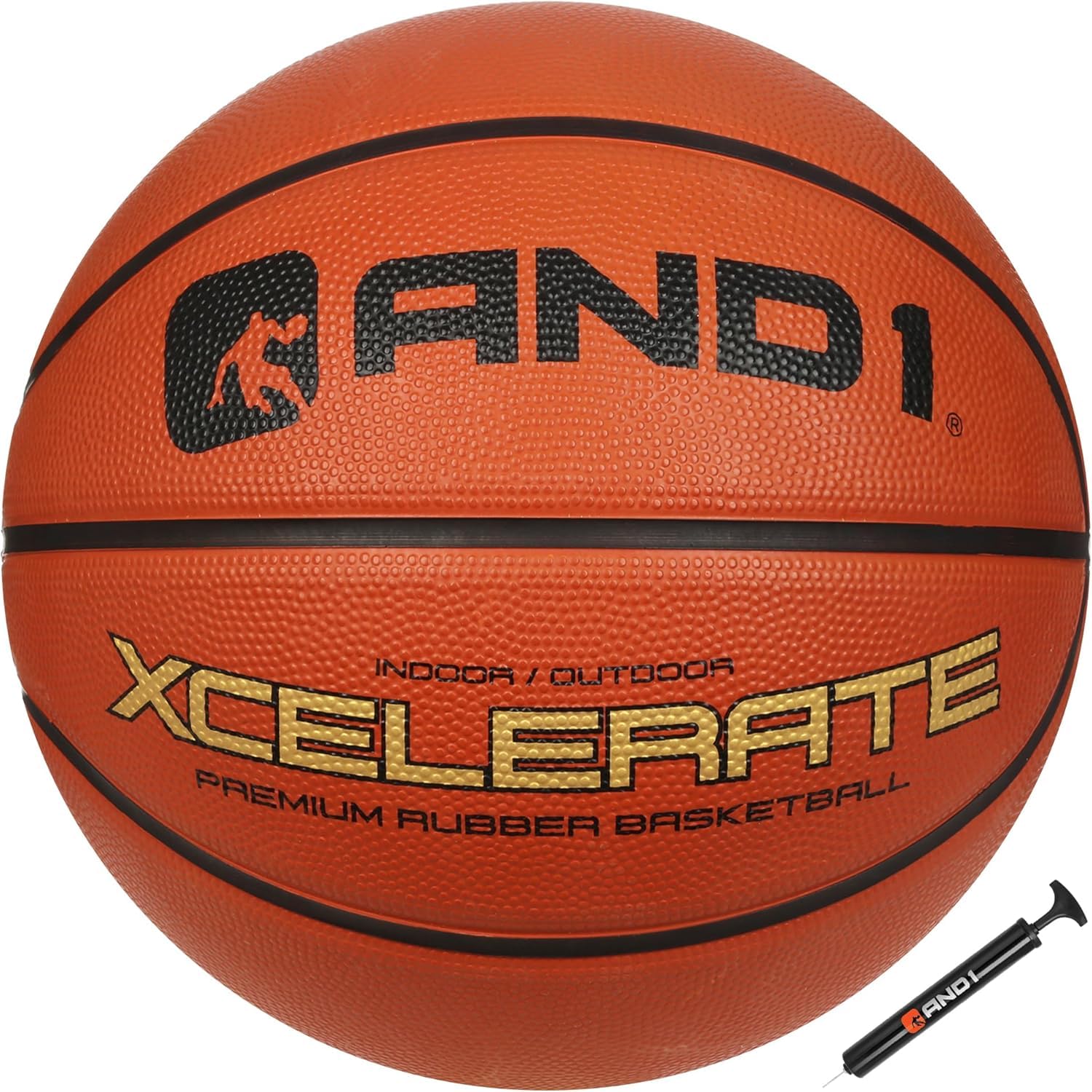 AND1 Xcelerate Rubber Basketball: Official Regulation Size 7 (29.5”) Streetball, Made for Indoor/Outdoor Games