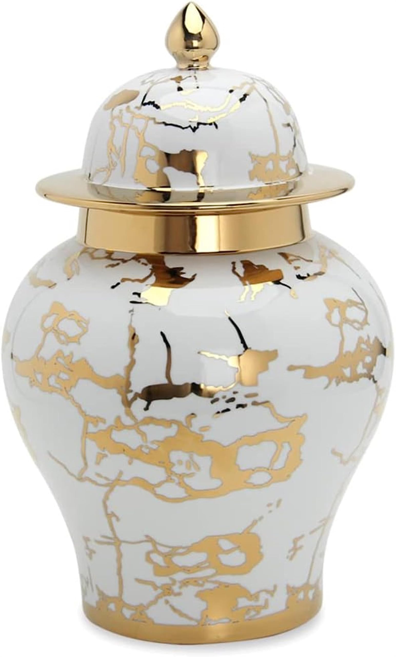 Vase pot à gingembre en céramique blanc et or avec couvercle 30cm
