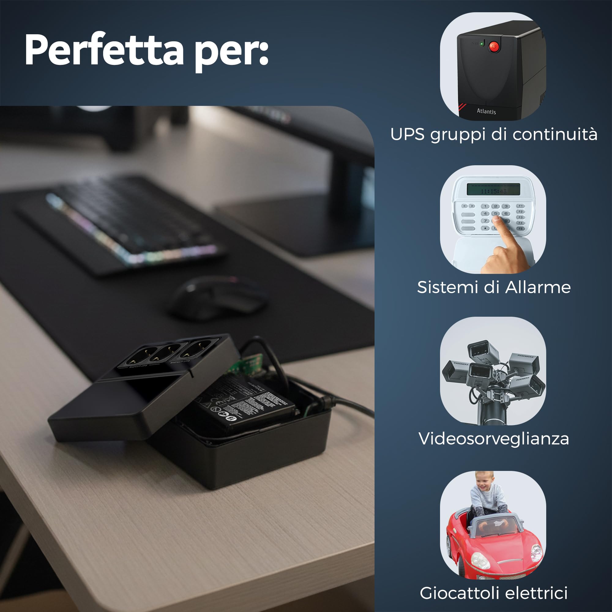 Atlantis batteria piombo 12V 4,5Ah ermetica VRLA per UPS Videosorveglianza allarme