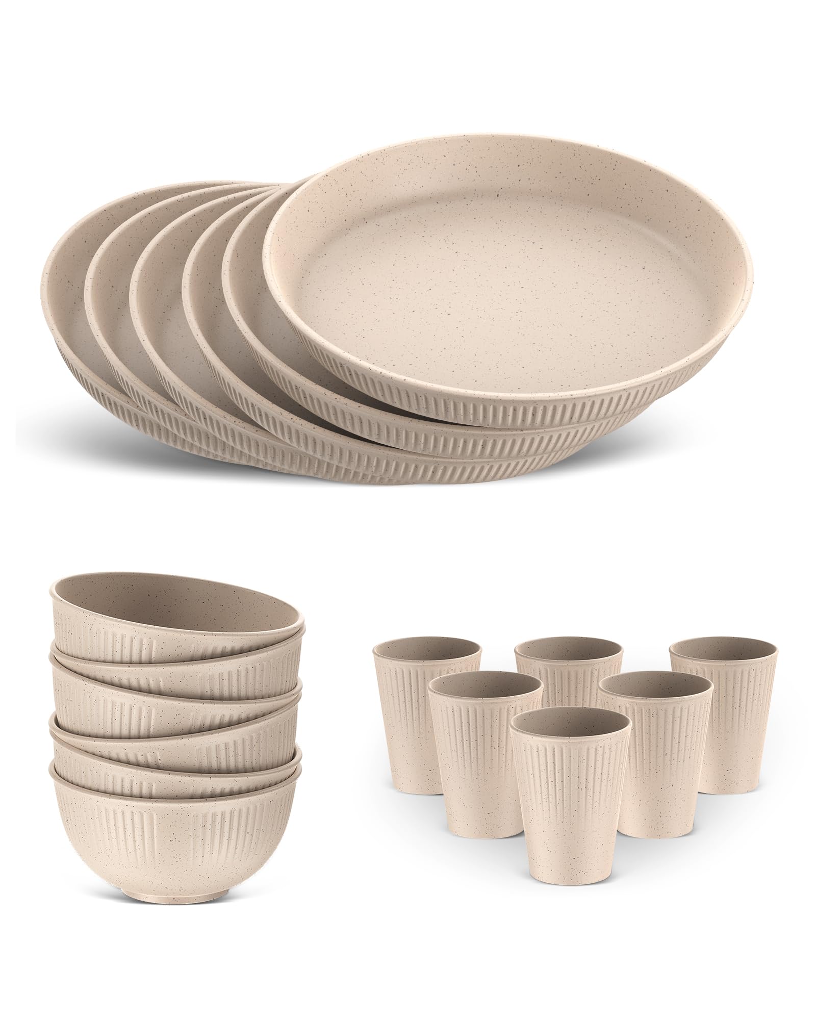HOMGEN 18PCS Plastic Plates and Bowls Set - Unbreakable Tableware Set - Reusable Plates Bowls Cups - Microwave & Dishwasher Safe Dinner Sets - Picnic Dinnerware Service for 6 โ image 1