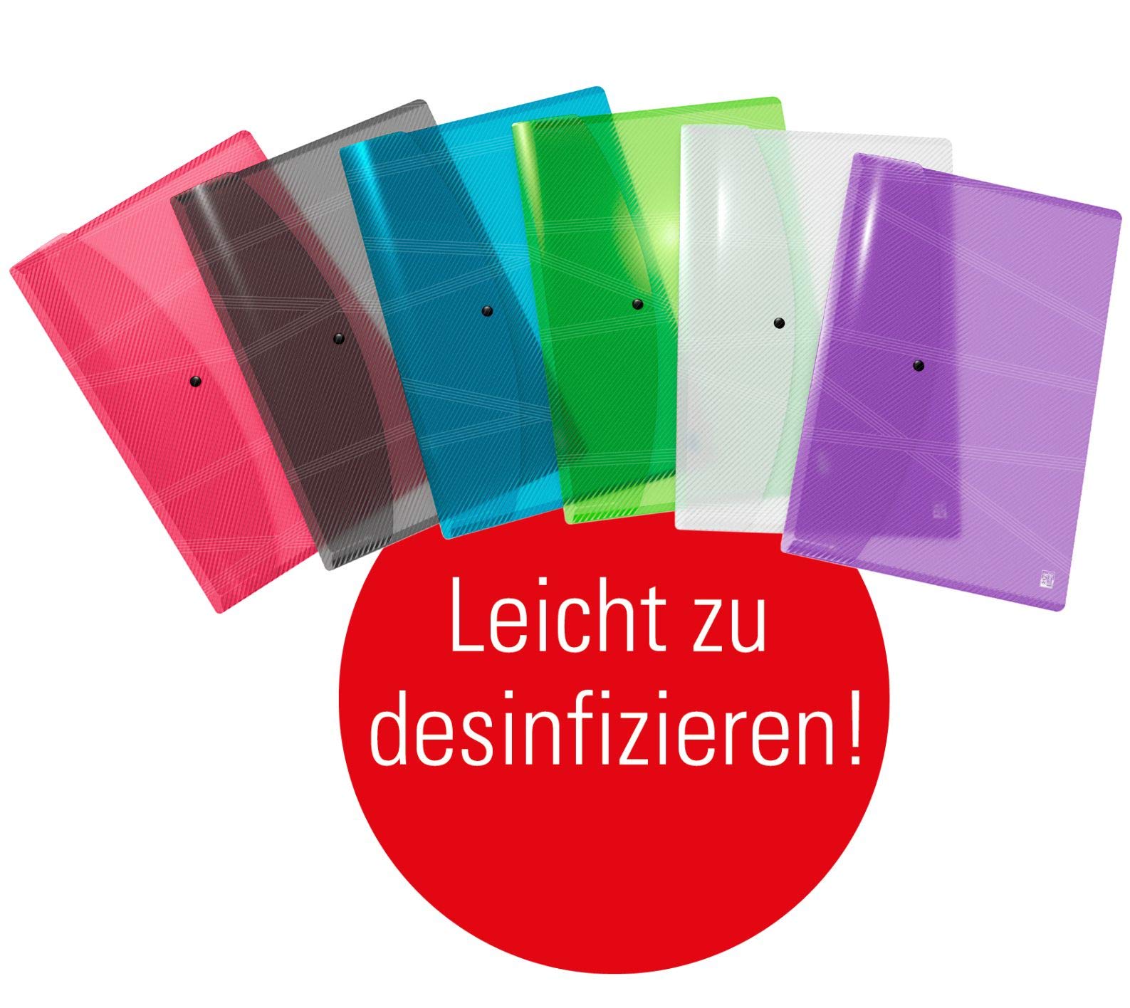 Oxford Hawai A3 Plastic Wallets Clear 6 Colours Pack of 10, assorted colours - Image 3