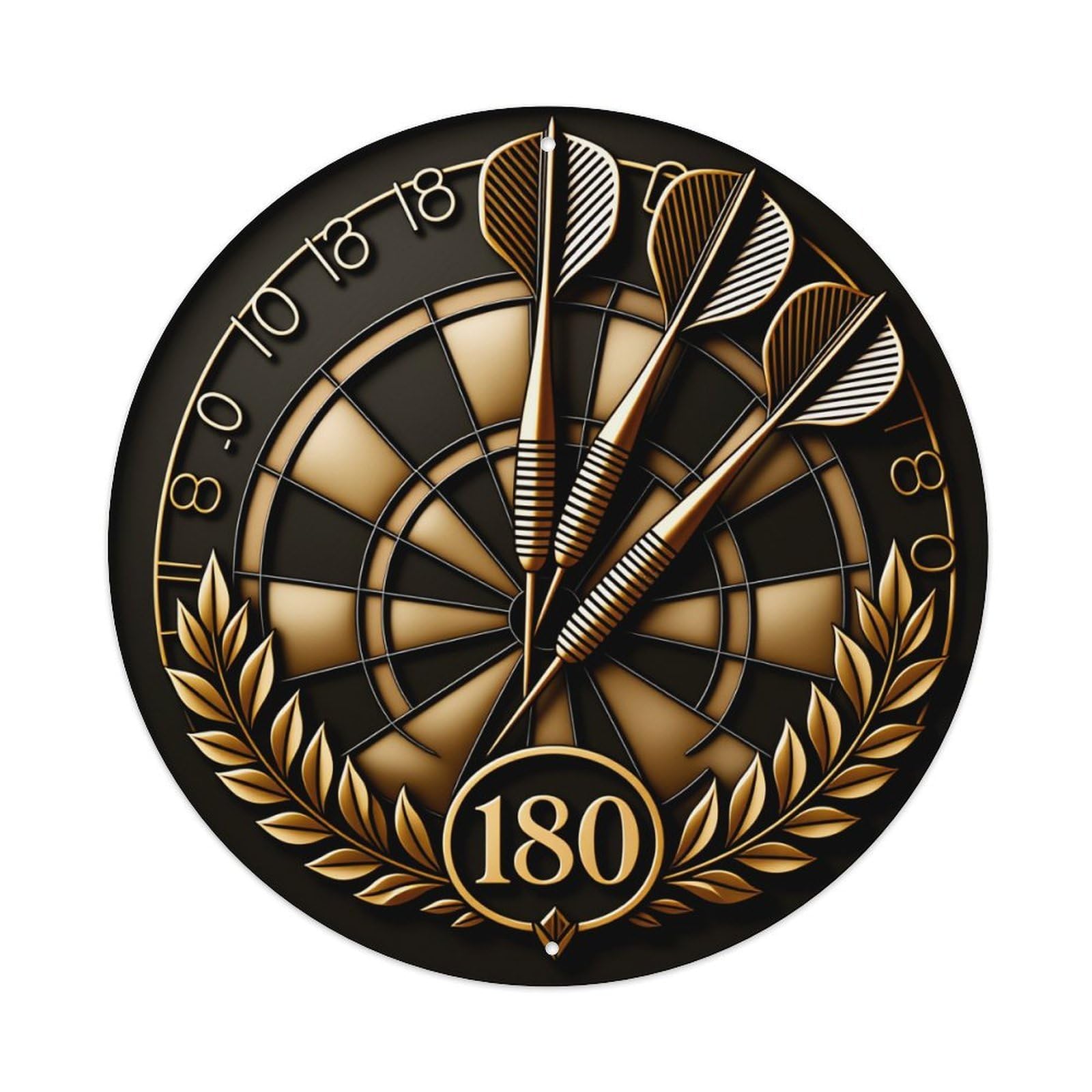 Golden Dartboard With Three Darts And Laurel Wreath Round Vintage Tin Sign,Retro Wall Art,Metal Poster for Home, Bar, Garage, Cafe, Rustic Indoor & Outdoor Decor, 8x8 Inches