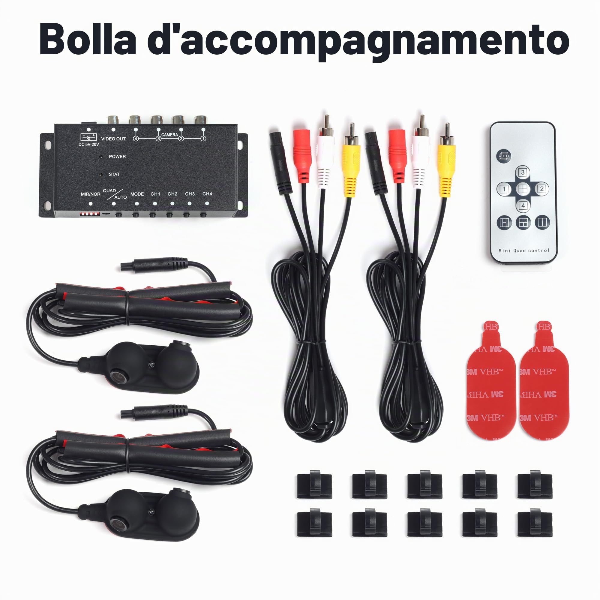 Kit Telecamera per Visione Laterale e Gli Angoli Ciechi Telecamera Auto con Mini Divisore Video 4 Canali per Auto Furgone Trattore Camper
