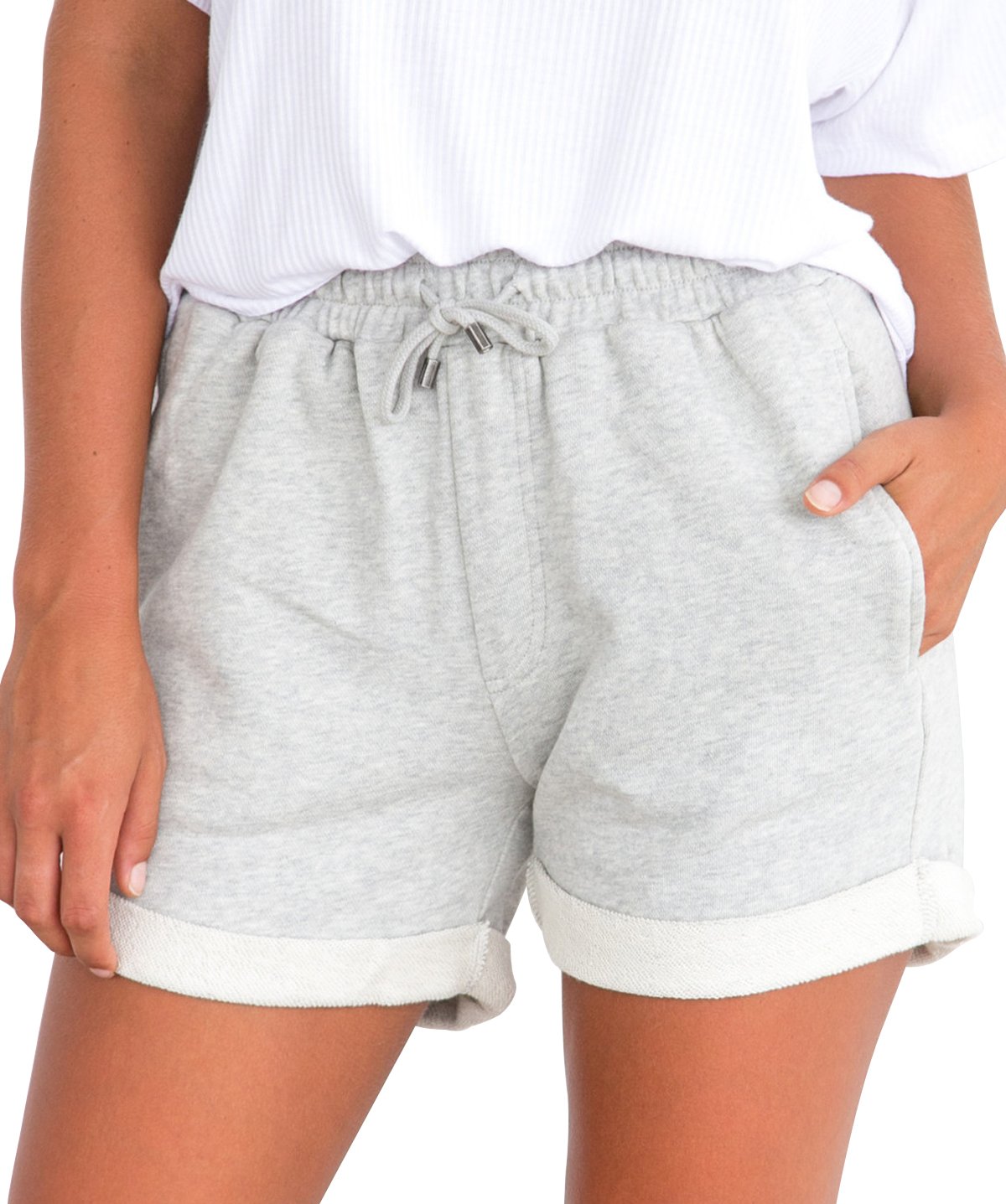 Women Summer Beach Shorts Juniors Folded Hem Shorts with Drawstring