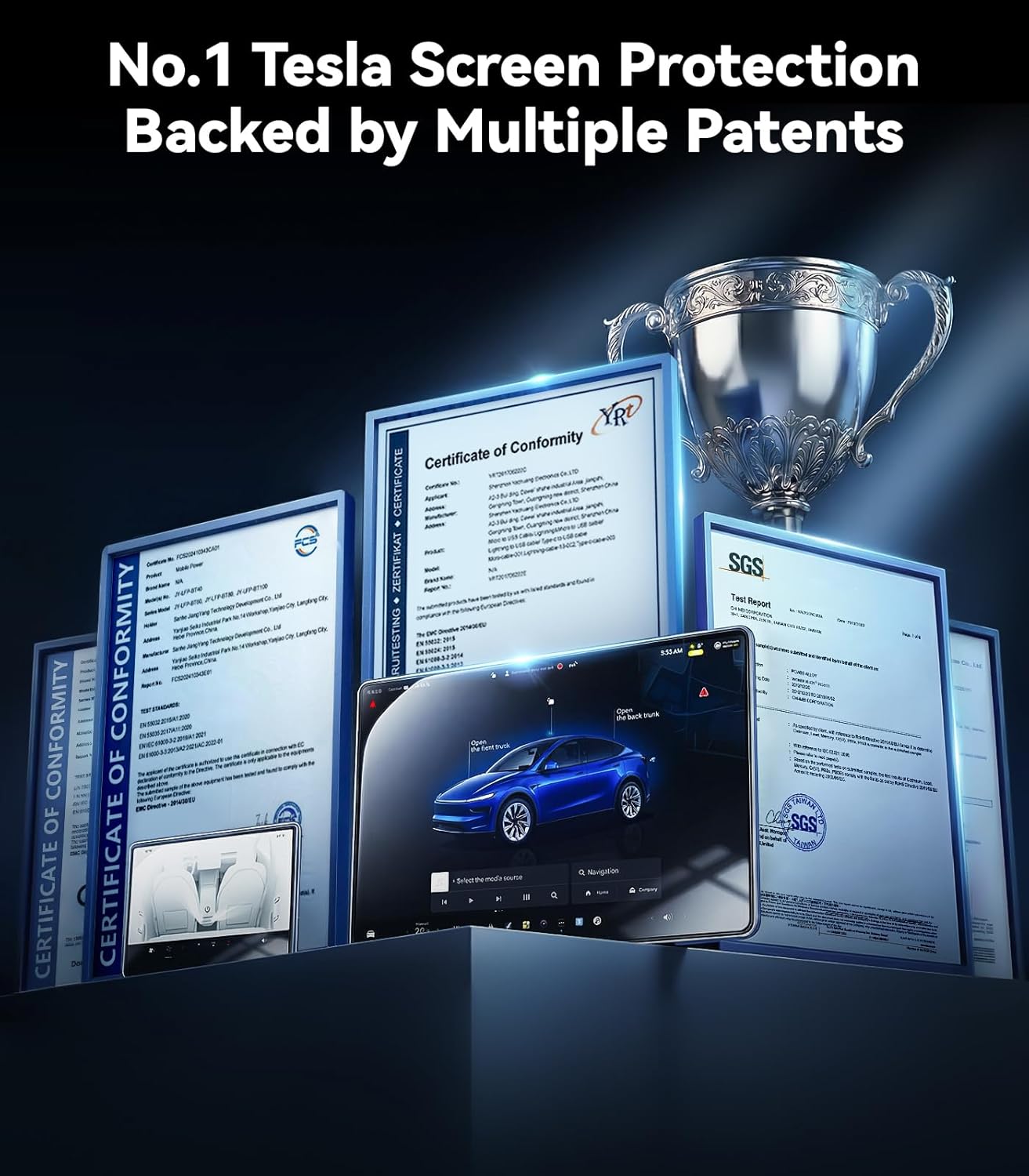 3 in 1 16“ New Model Y Premium & performance (2026) Screen Protector Matte 3 Psc Protector Center Display + Rear Touchscreen + Rearview Mirror Model Y