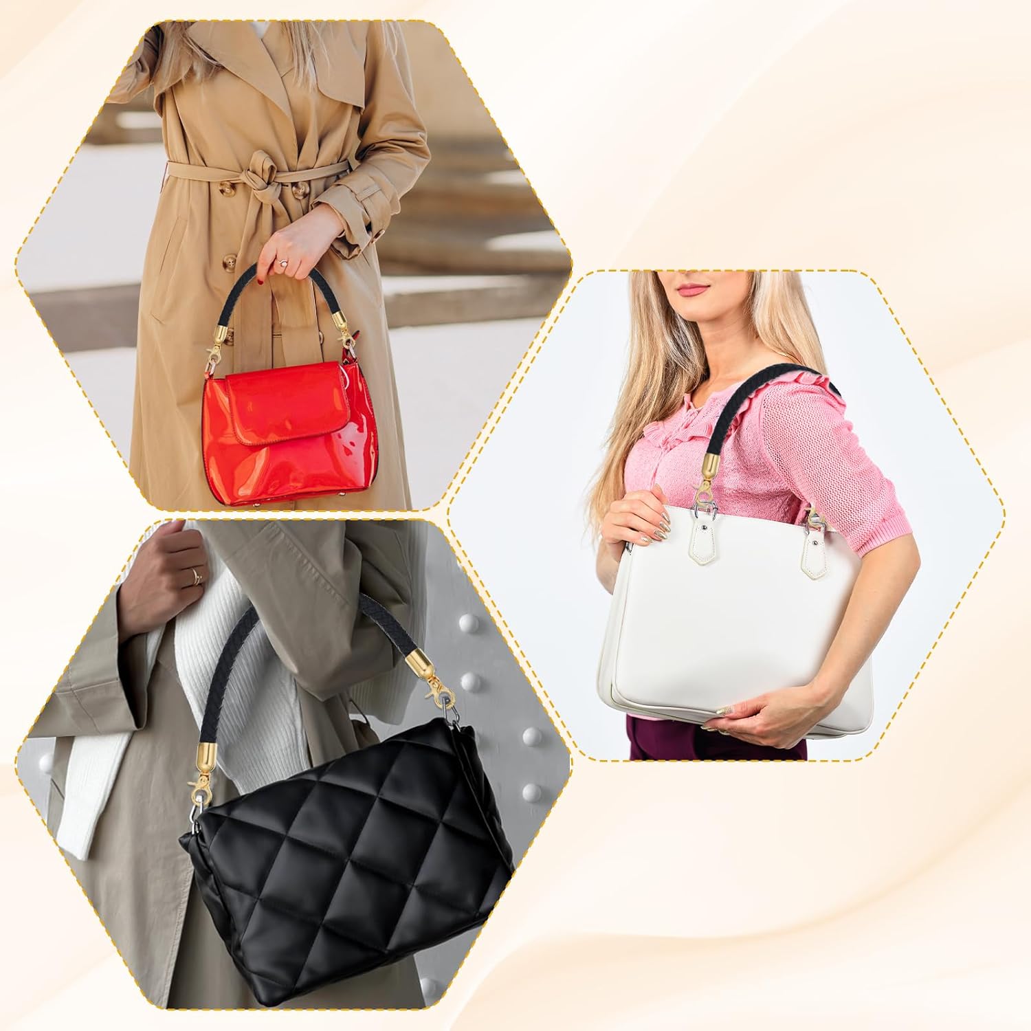 2 Pcs PU Leather Handbag Handles, 30cm/11.8 Inch Short PU Leather Purse Straps, Braided Purse Replacement Handle with Metal Buckle for DIY Bag Accessories (Black) - Image 5