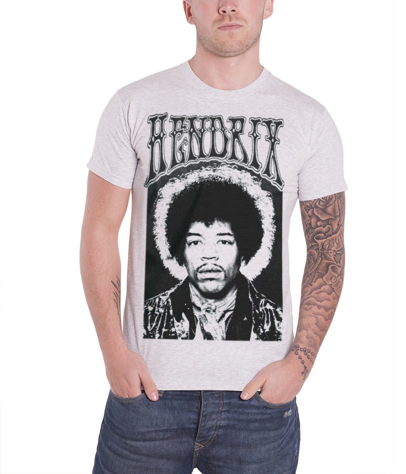 Jimi Hendrix Men's Halo Short Sleeve T-Shirt, Grey, Large