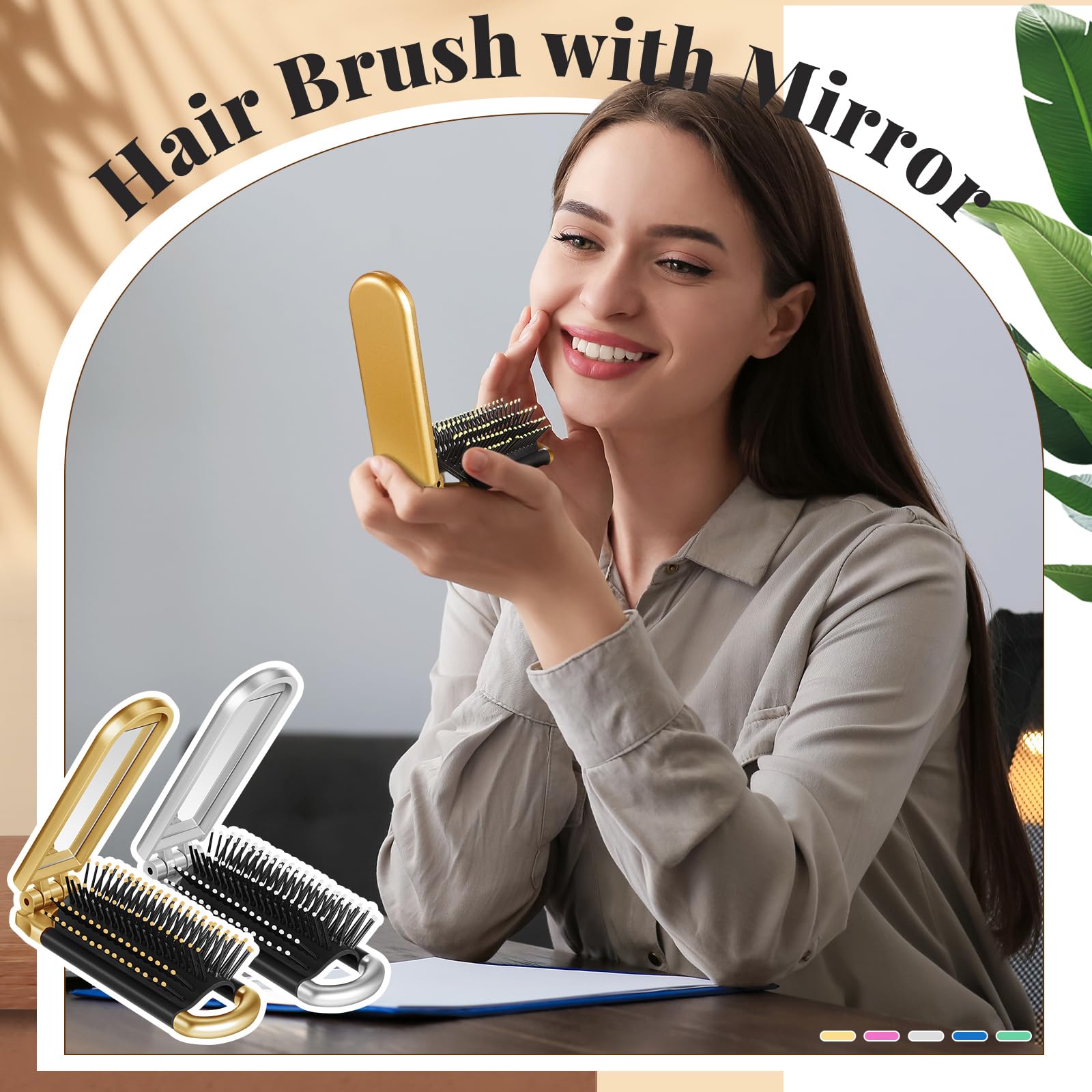 Uiifan 50 Stück Reisebürste, kompakt, tragbar, faltbar, Haarbürste mit Spiegel, Taschengröße, Mini-Haarbürste für Männer und Frauen, Haarstyling-Werkzeuge, Geldbörse, Auto, Fitnessstudio, Spind,