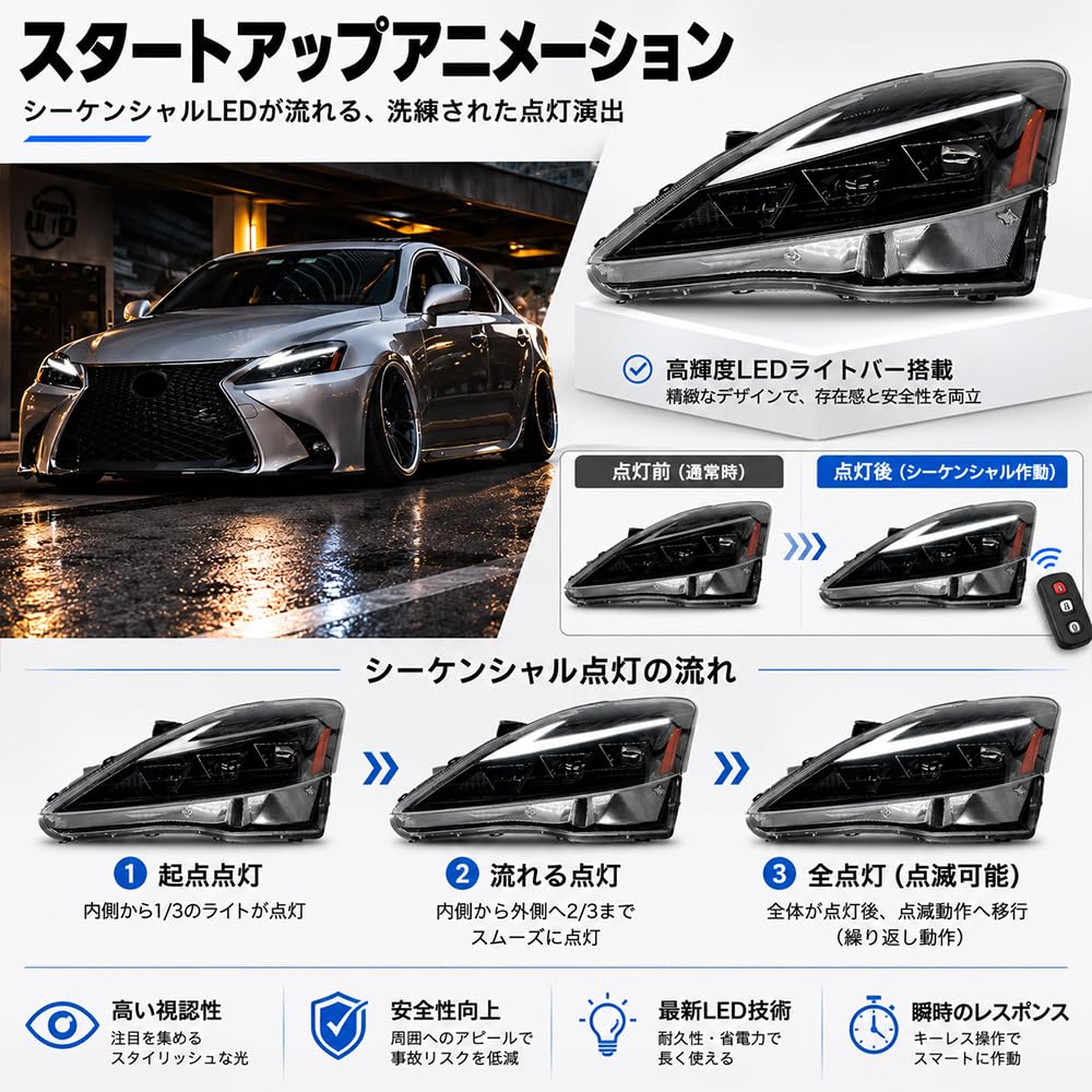 Amazon | HCMOTIONZ レクサス IS ヘッドライト三眼LED 左右セット