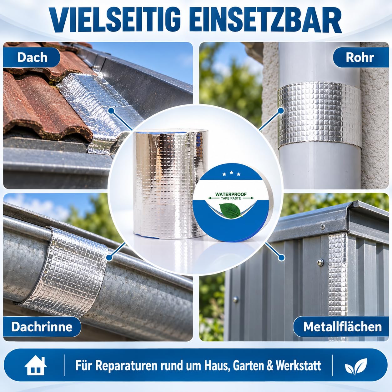 Butylband Wasserdicht, Wasserfestes Butyl Reparaturband – Allwetter Dichtband Für Dach, Rohr & Leckagen, Dachrinnen Reparaturset, Wasserdichte Abdichtung – Zuverlässiger Leckageschutz，30cm*10M